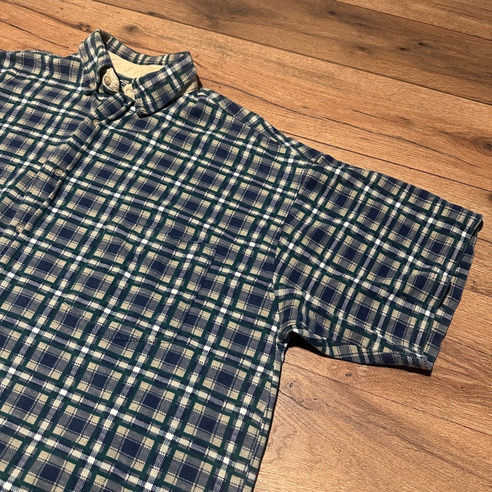 Vintage U.S.A. Classic Blue Green Plaid Button Down Shirt Mens XL